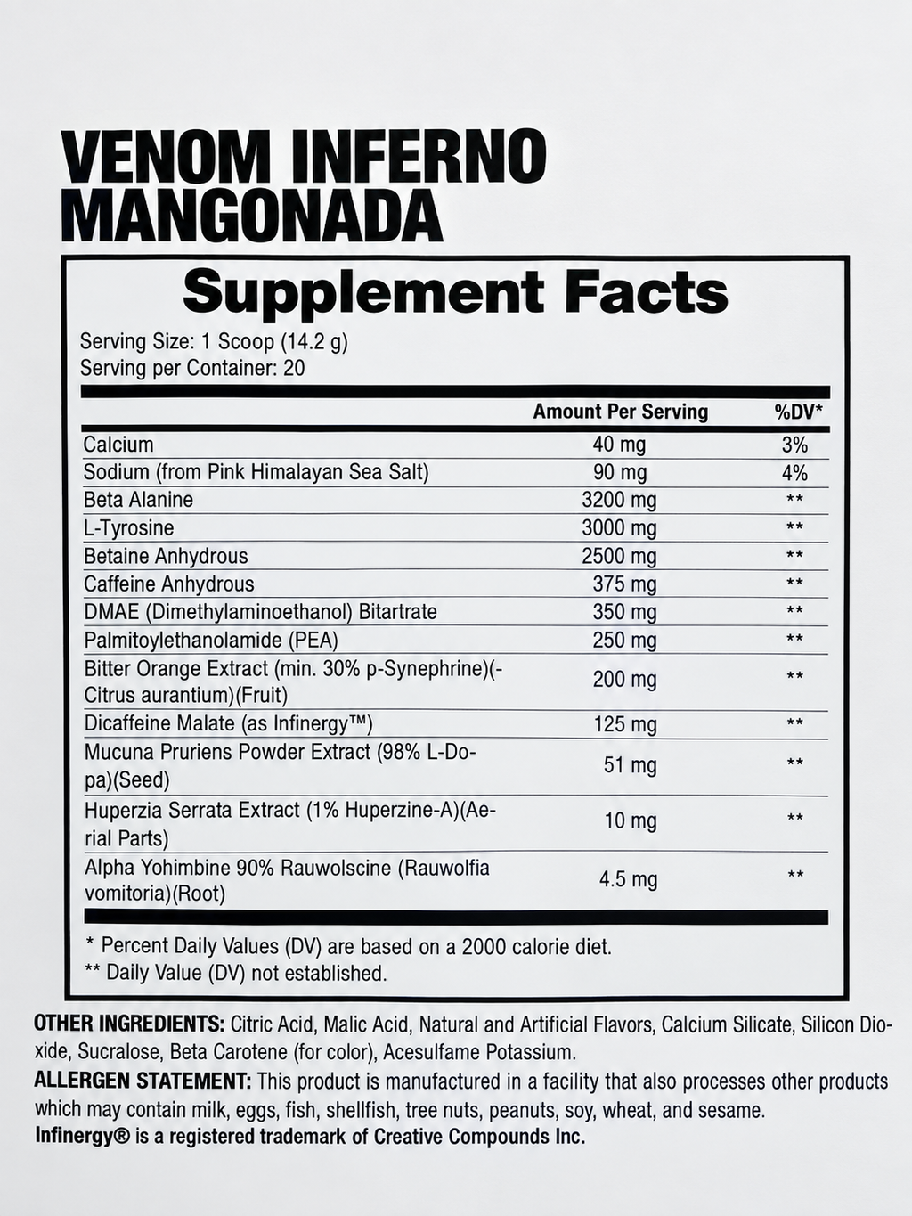 Pre-entreno Venom Inferno 20 servicios DRAGON PHARMA