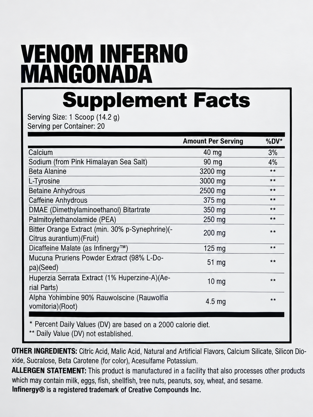 Pre-entreno Venom Inferno 20 servicios DRAGON PHARMA
